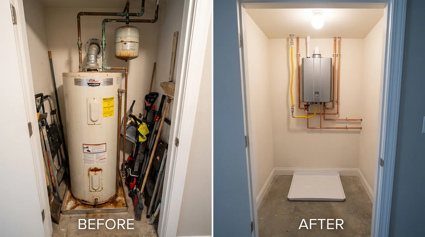 Tank water heater versus wall-mounted tankless unit comparison for Dewey, OK homeowners